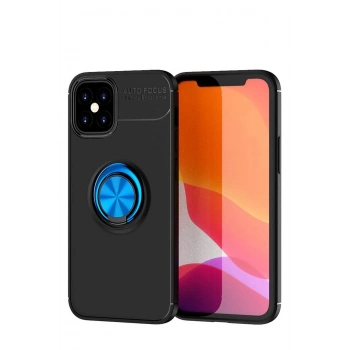 iPhone 12 Mini Kılıf Range Yüzüklü Silikon - Siyah-Mavi