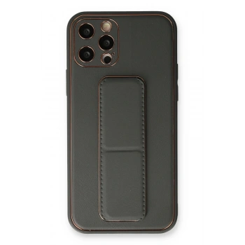 iPhone 12 Pro Kılıf Coco Deri Standlı Kapak - Füme
