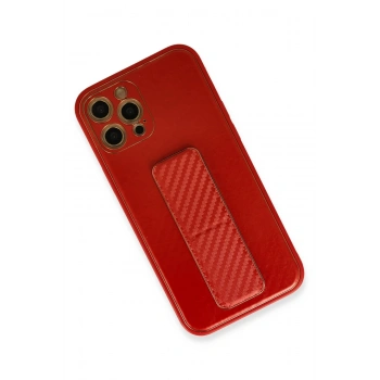 iPhone 12 Pro Kılıf Coco Karbon Standlı Kapak - Kırmızı