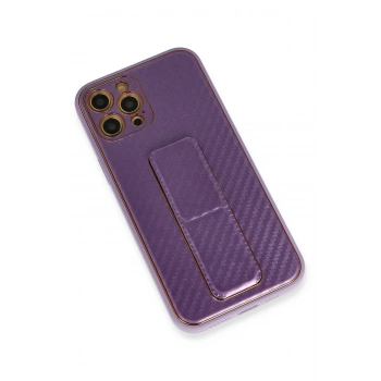 iPhone 12 Pro Kılıf Coco Karbon Standlı Kapak - Mor