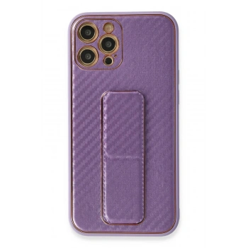 iPhone 12 Pro Kılıf Coco Karbon Standlı Kapak - Mor