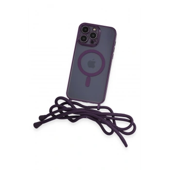 iPhone 12 Pro Kılıf Divo Lazer Askılı Magsafe Kapak - Derin Mor