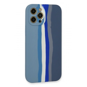 iPhone 12 Pro Kılıf Ebruli Lansman Silikon - Mavi-Gri