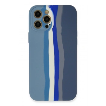 iPhone 12 Pro Kılıf Ebruli Lansman Silikon - Mavi-Gri