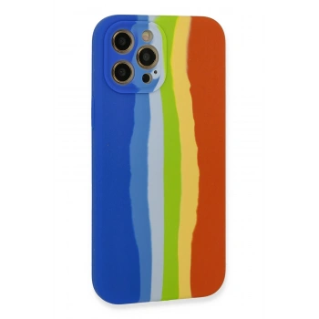 iPhone 12 Pro Kılıf Ebruli Lansman Silikon - Mavi-Turuncu