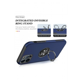 iPhone 12 Pro Kılıf Elit Yüzüklü Kapak - Lacivert