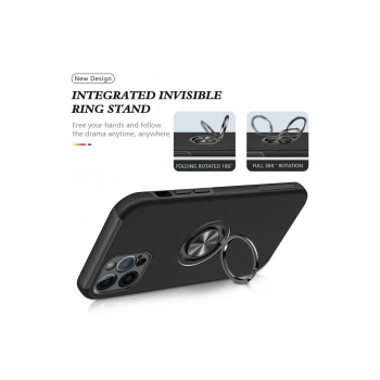 iPhone 12 Pro Kılıf Elit Yüzüklü Kapak - Siyah