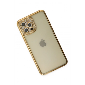 iPhone 12 Pro Kılıf Joke Taşlı Silikon - Gold