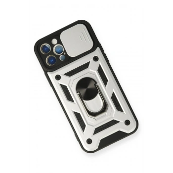 iPhone 12 Pro Kılıf Pars Lens Yüzüklü Silikon - Gümüş