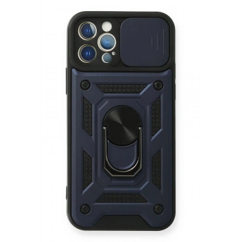 iPhone 12 Pro Kılıf Pars Lens Yüzüklü Silikon - Lacivert