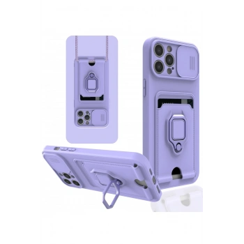 iPhone 12 Pro Kılıf Zuma Kartvizitli Yüzüklü Silikon - Lila