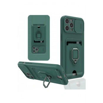 iPhone 12 Pro Kılıf Zuma Kartvizitli Yüzüklü Silikon - Yeşil