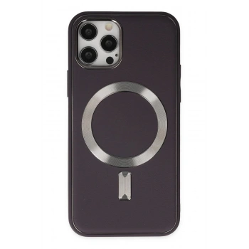 iPhone 12 Pro Max Kılıf Coco Deri Magneticsafe Silikon - Derin Mor