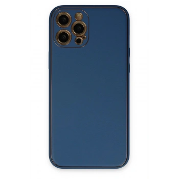 iPhone 12 Pro Max Kılıf Coco Deri Silikon Kapak - Açık Mavi