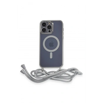 iPhone 12 Pro Max Kılıf Divo Lazer Askılı Magsafe Kapak - Gümüş