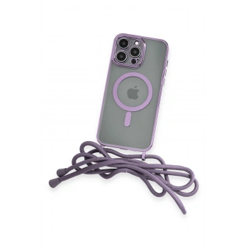 iPhone 12 Pro Max Kılıf Divo Lazer Askılı Magsafe Kapak - Lila