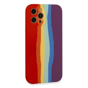 iPhone 12 Pro Max Kılıf Ebruli Lansman Silikon - Kırmızı-Mor