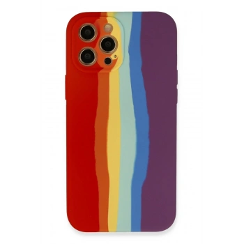 iPhone 12 Pro Max Kılıf Ebruli Lansman Silikon - Kırmızı-Mor