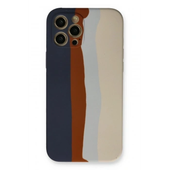 iPhone 12 Pro Max Kılıf Ebruli Lansman Silikon - Lacivert-Krem