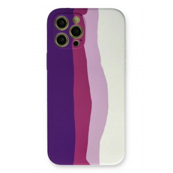 iPhone 12 Pro Max Kılıf Ebruli Lansman Silikon - Mor-Beyaz