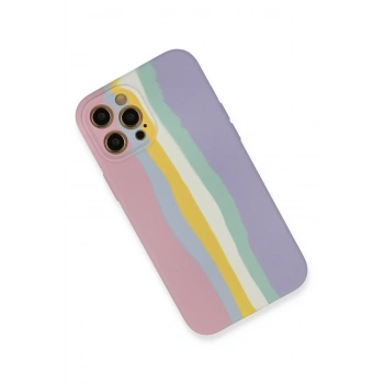 iPhone 12 Pro Max Kılıf Ebruli Lansman Silikon - Pembe-Lila