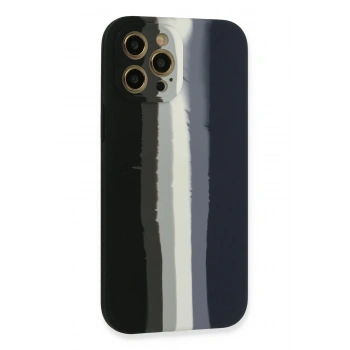 iPhone 12 Pro Max Kılıf Ebruli Lansman Silikon - Siyah-Lacivert