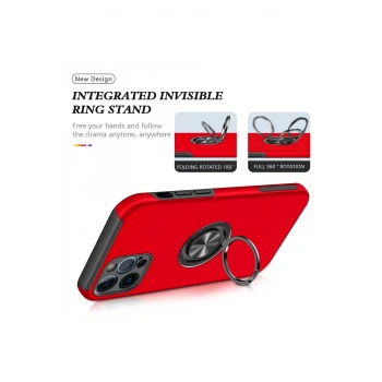iPhone 12 Pro Max Kılıf Elit Yüzüklü Kapak - Kırmızı