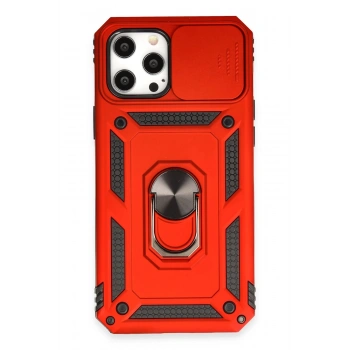 iPhone 12 Pro Max Kılıf Pars Lens Yüzüklü Silikon - Kırmızı