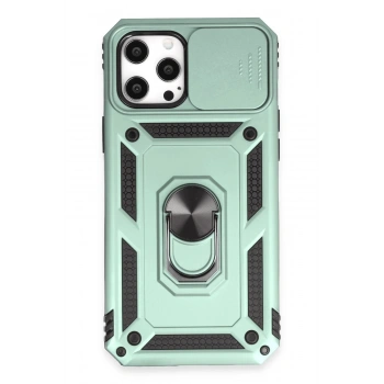 iPhone 12 Pro Max Kılıf Pars Lens Yüzüklü Silikon - Yeşil