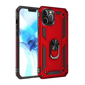 iPhone 12 Pro Max Kılıf Sofya Yüzüklü Silikon Kapak - Kırmızı