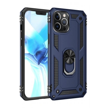 iPhone 12 Pro Max Kılıf Sofya Yüzüklü Silikon Kapak - Lacivert