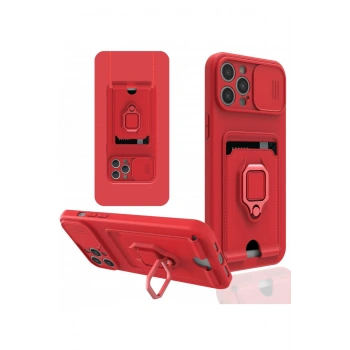 iPhone 12 Pro Max Kılıf Zuma Kartvizitli Yüzüklü Silikon - Kırmızı