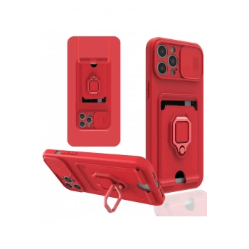 iPhone 12 Pro Max Kılıf Zuma Kartvizitli Yüzüklü Silikon - Kırmızı
