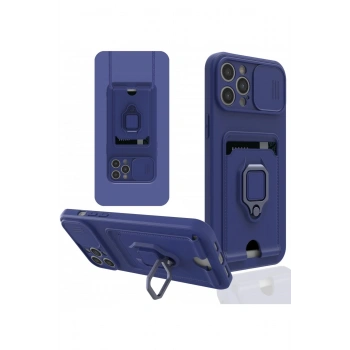 iPhone 12 Pro Max Kılıf Zuma Kartvizitli Yüzüklü Silikon - Lacivert