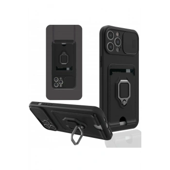 iPhone 12 Pro Max Kılıf Zuma Kartvizitli Yüzüklü Silikon - Siyah