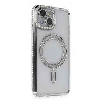 iPhone 13 Kılıf Joke Simli Magneticsafe Kılıf - Gümüş