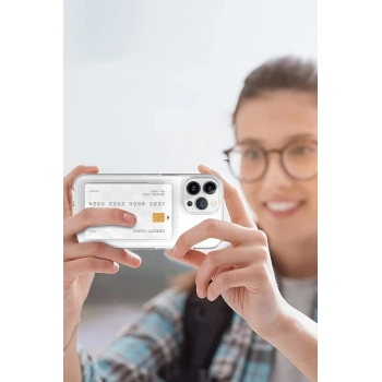 iPhone 13 Kılıf Kart Şeffaf Silikon - Şeffaf
