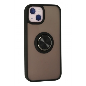iPhone 13 Kılıf Montreal Yüzüklü Silikon Kapak - Siyah