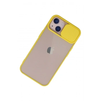iPhone 13 Kılıf Palm Buzlu Kamera Sürgülü Silikon - Sarı