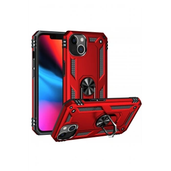 iPhone 13 Kılıf Sofya Yüzüklü Silikon Kapak - Kırmızı