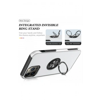 iPhone 13 Pro Kılıf Elit Yüzüklü Kapak - Gümüş