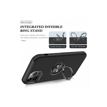 iPhone 13 Pro Kılıf Elit Yüzüklü Kapak - Siyah