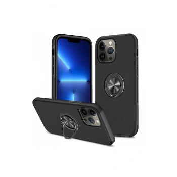 iPhone 13 Pro Kılıf Elit Yüzüklü Kapak - Siyah