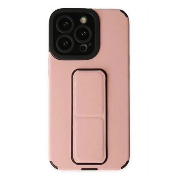 iPhone 13 Pro Kılıf Mega Standlı Silikon - Pudra