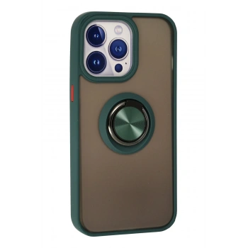 iPhone 13 Pro Kılıf Montreal Yüzüklü Silikon Kapak - Yeşil