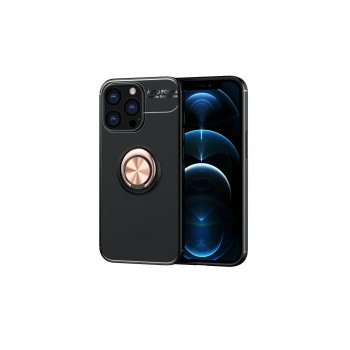 iPhone 13 Pro Kılıf Range Yüzüklü Silikon - Siyah-Gold