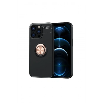 iPhone 13 Pro Kılıf Range Yüzüklü Silikon - Siyah-Gold
