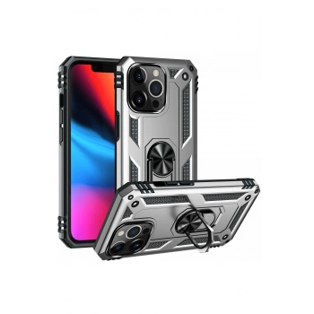 iPhone 13 Pro Kılıf Sofya Yüzüklü Silikon Kapak - Gümüş