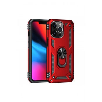 iPhone 13 Pro Kılıf Sofya Yüzüklü Silikon Kapak - Kırmızı