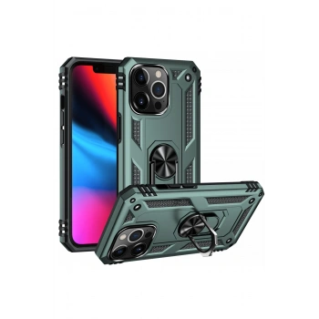 iPhone 13 Pro Kılıf Sofya Yüzüklü Silikon Kapak - Yeşil